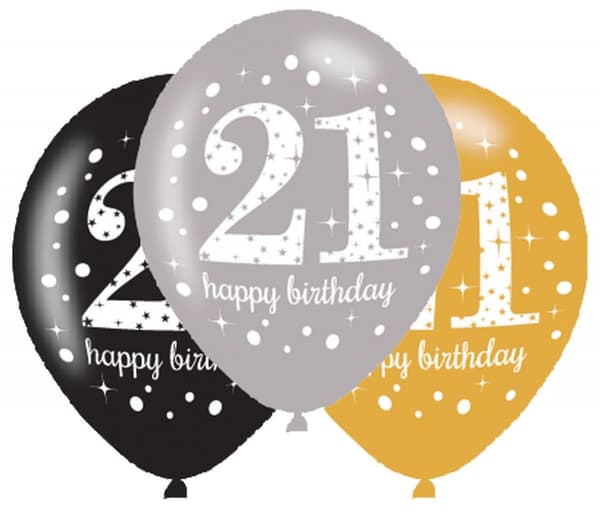 Lycklig Födelsedag Guld Happy Birthday 21 Ballong, 6-pack 11 tum (27,5 cm)