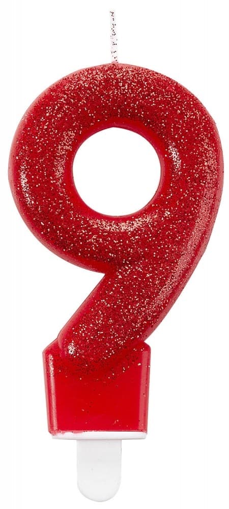 Färggrann glittertårtljus, siffertårtaljus nummer 9