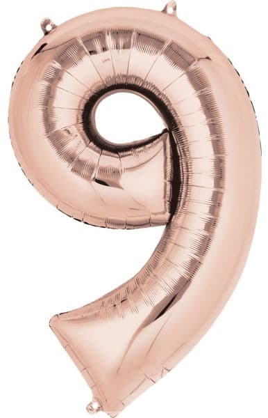 Rose Gold Nummerballong 9 - Gigantisk Folieballong, 86x55 cm