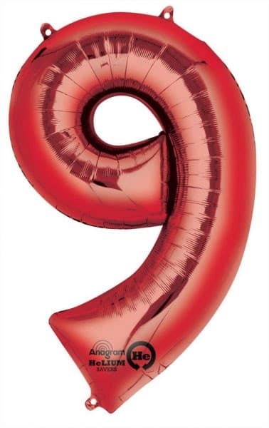 Giant Nummer 9 Röd Folieballong - 86*55 cm