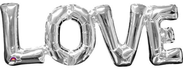Love Love Foliebalon Silver 63*22 cm – perfekt dekoration för romantiska tillfällen