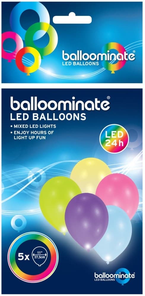 Färggranna Luminosa LED-ballonger, 5-pack, 11 tum (27,5 cm)