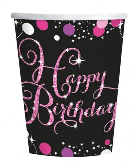 Glad Födelsedag Pink Pappersmuggar Set om 8 - 250 ml