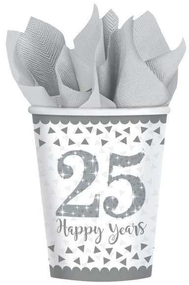 Silver jubileum 25-års pappersmuggar - 8 stycken, 266 ml