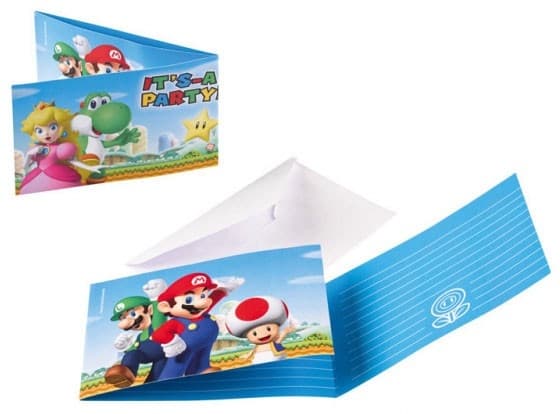 Super Mario Svampvärld Kalasinbjudningar - Set med 8 stycken