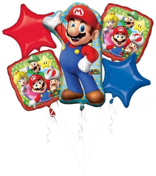 Super Mario Svampvärld Folieballong Set 5 Delar - Perfekt För Fester och Dekorationer