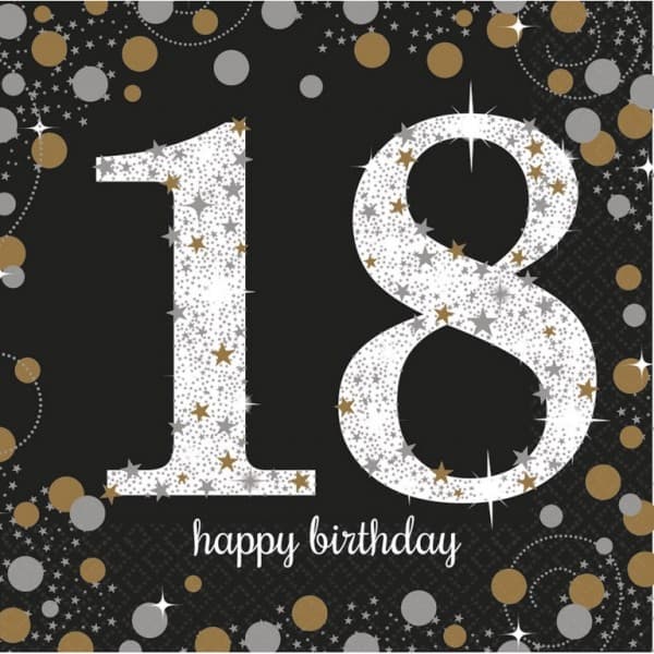Lycklig födelsedag! Guld Happy Birthday - 18 servetter i set om 16, 33x33 cm
