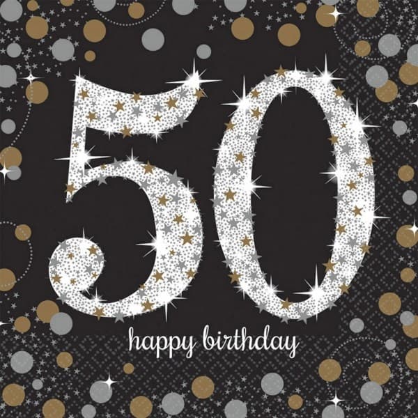 Glad Födelsedag Guld Happy Birthday 50 Servettset med 16 stycken 33x33 cm