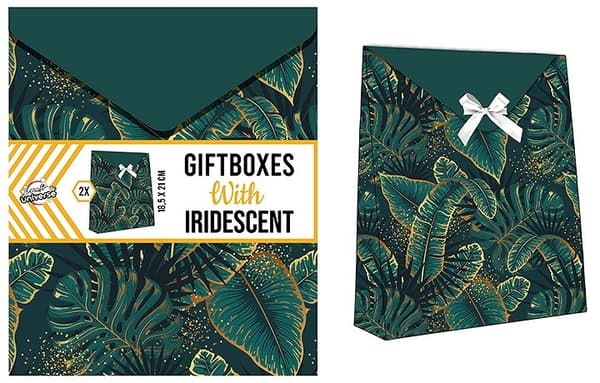 Färgglad iriserande grön presentask-set med bladmönster, 2-pack