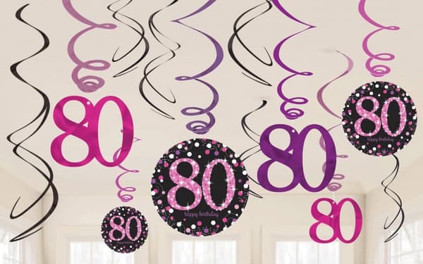 Glad födelsedag! 80-årsbanderoll Dekoration - 12-delars set för ett minnesvärt firande