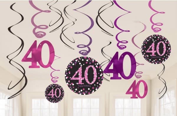 Grattis på födelsedagen Pink! Födelsedagsdekorationer med 40-årsband - 12-delarsset