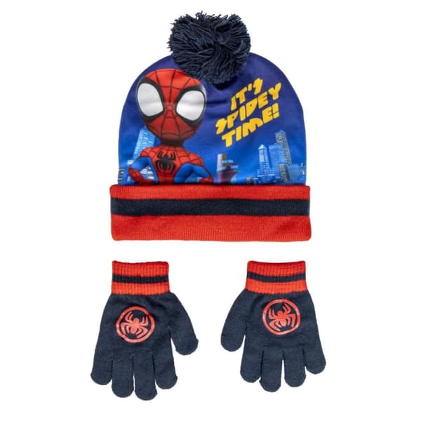 Spider-Man Spidey Time barnset med mössa och handskar