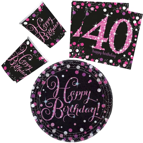 Lycklig födelsedag – Pink 40-årspartyset med 32 delar och 23 cm tallrikar