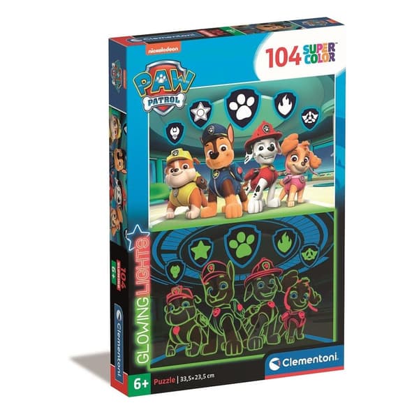 Paw Patrol-symboler 104-delars pussel som lyser i mörkret - Clementoni