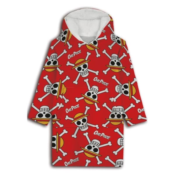 One Piece Red pläd i plysch och poncho för åldrarna 7-14 år