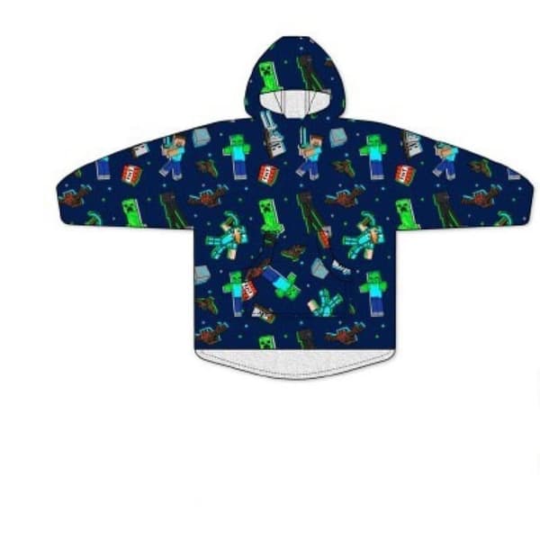 Minecraft Fights pläd med poncho i fleece – perfekt för 7-14 åringar