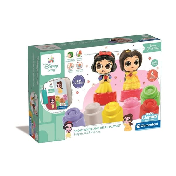 Disney Princess Clemmy Snövit och Belle klossar med bok