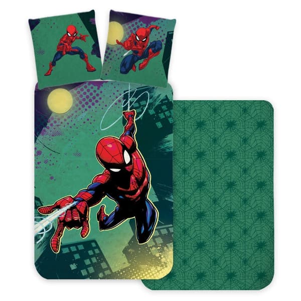 Spider-Man Grön Barnsängset 100×135 cm, 40×60 cm – Snygg och Bekväm Sängutrustning för Små Superhjältar