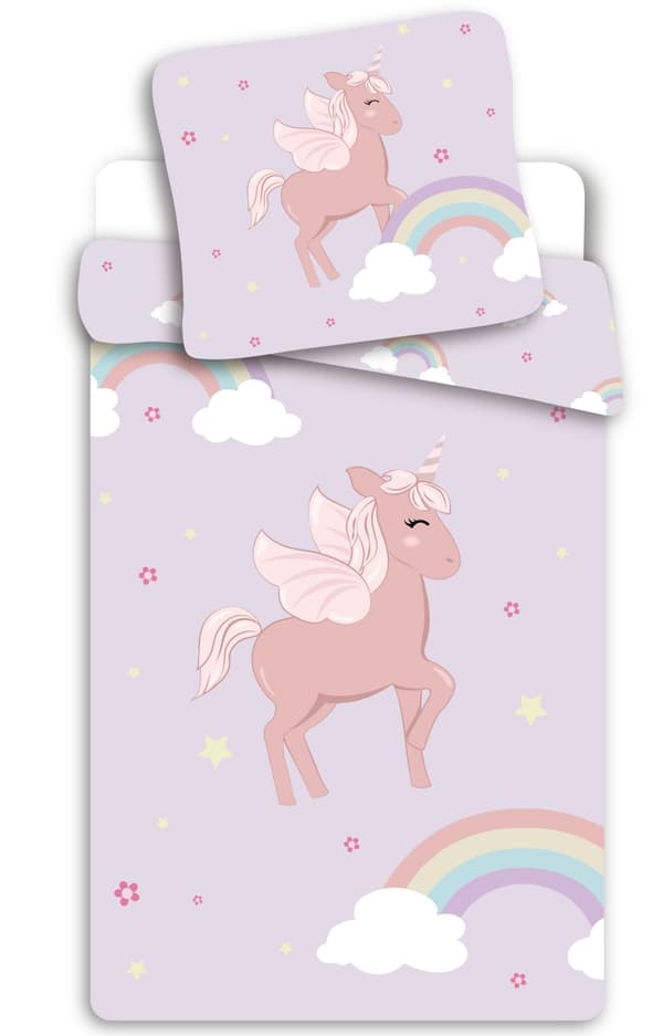 Unicorn Molnig Rosa Sängkläder Set 140×200 cm, 70×90 cm