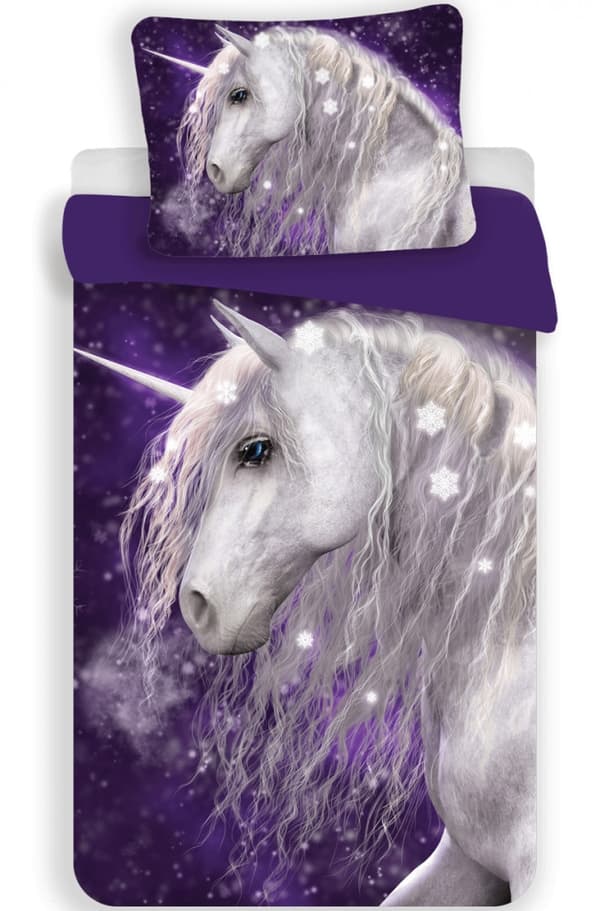 Unicorn Lila Sängkläder Set 140×200 cm, 70×90 cm