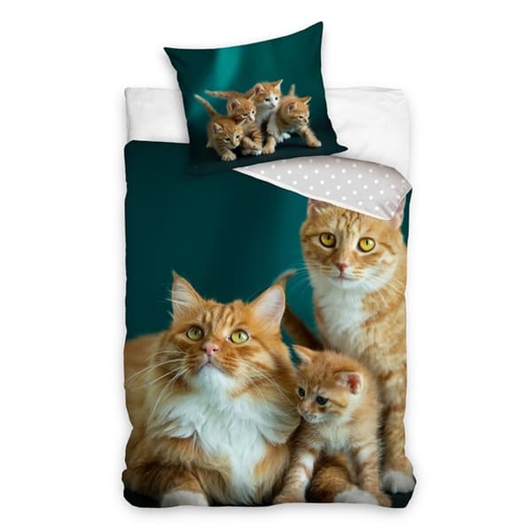 Djur Orange Familjekatt påslakanset 140×200 cm, 70×90 cm