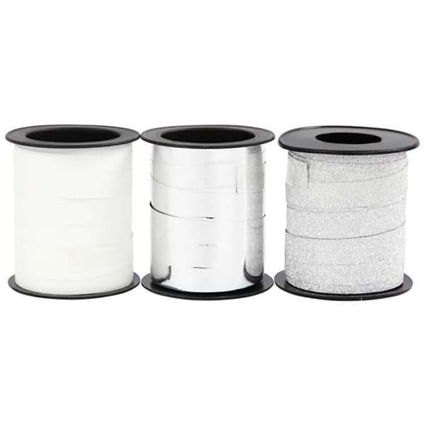 Assortiment av presentband - Vit - Silver - 10 mm x 15 m - 3 st