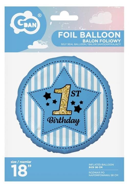 Blå folieballong 36 cm till första födelsedagen