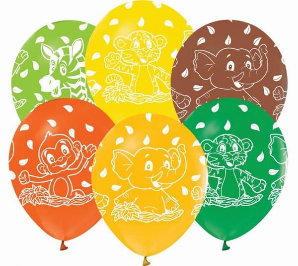 Jungeldjur ballonger, 5-pack 30 cm (12 tum)