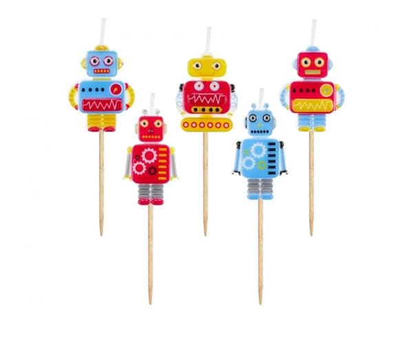 Robot Future tårtljus, set med 5 ljus