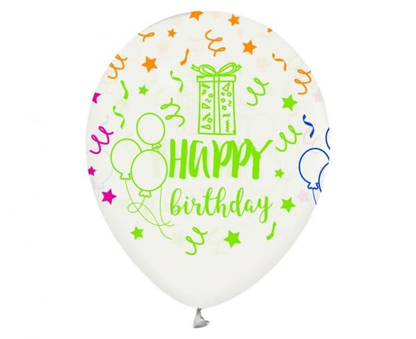 Färggranna Ballonger till Födelsedagen, 5 st 12 tum (30 cm)