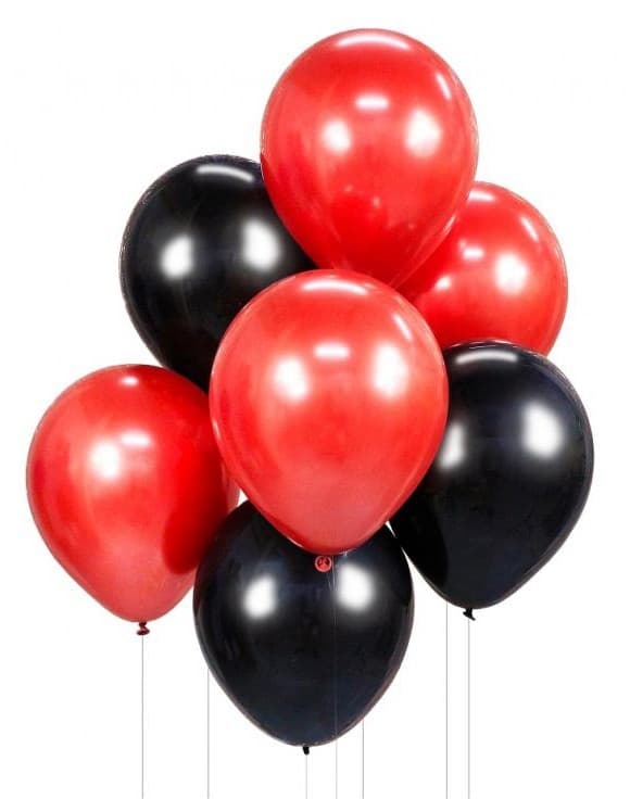 Ballongsätt i färgerna röd och svart, 7 delar, 12 tum (30 cm)