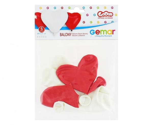 Röd-vitt färgglatt hjärtballong, 5-pack 10 tum (25 cm)