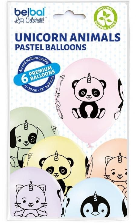 Ballong med enhörningsdjur, paket med 6 stycken, 12 tum (30 cm)