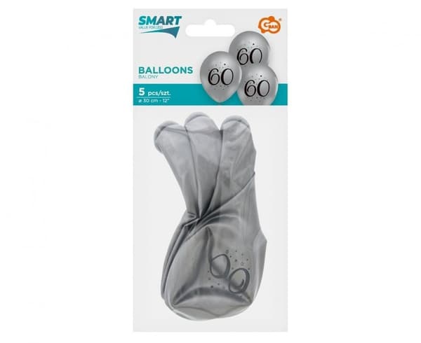 Silver 60-års Ballong, 5 st, 30 cm (12 tum) - Grattis på födelsedagen