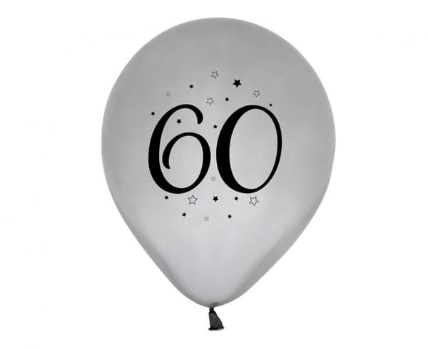 Silver 60-års Ballong, 5 st, 30 cm (12 tum) - Grattis på födelsedagen