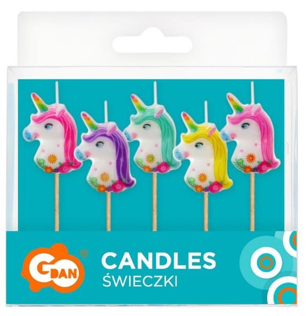 Unicorn flerfärgad set med 5 tårtljus