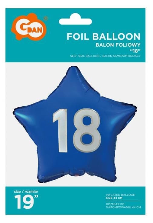 Folieballong Happy Birthday Blue - 18 tum, stjärnform, 44 cm