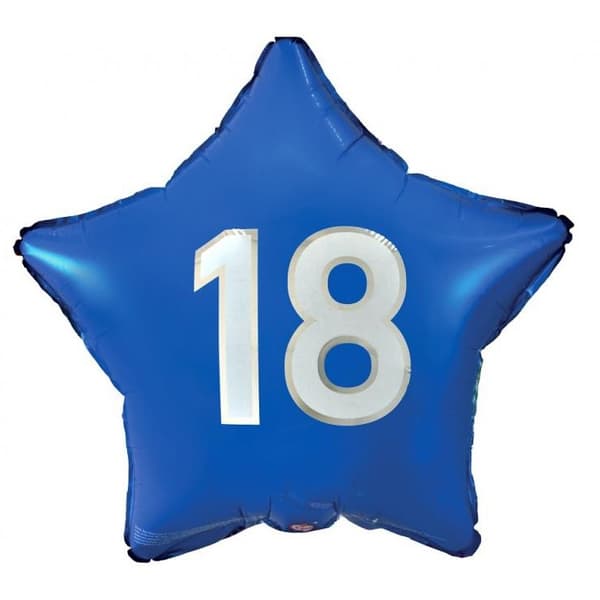 Folieballong Happy Birthday Blue - 18 tum, stjärnform, 44 cm