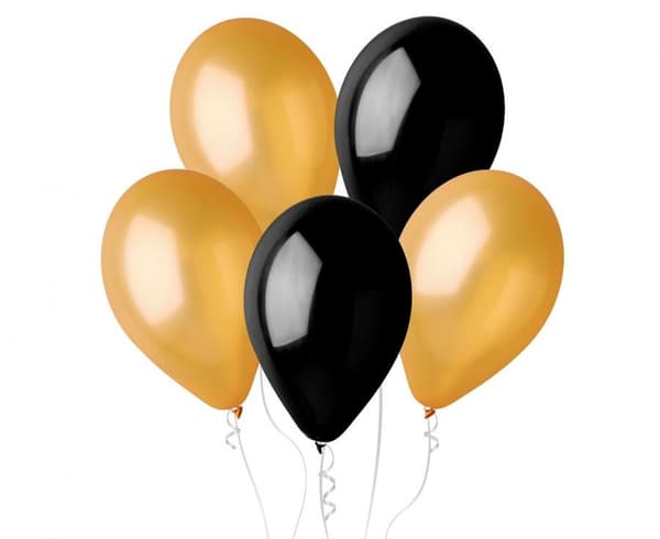 Svart-guldfärgade B&C ballonger, 5 st 12 tum (30 cm)