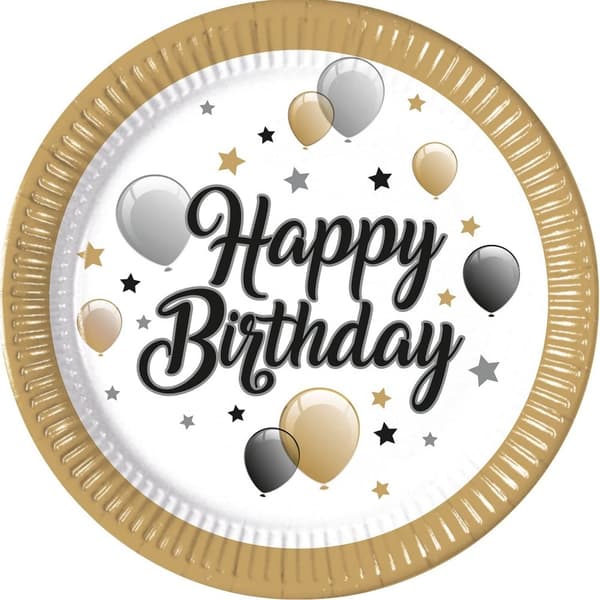 Happy Birthday Milestone Pappersfat 8 st 23 cm FSC