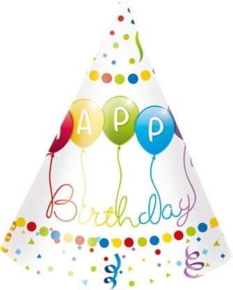 Happy Birthday Partyhattar, konformade 6 st - Happy Birthday Streamers