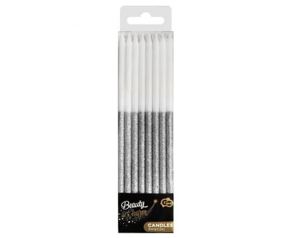 Färgglatt Silverglitter, Silverfödelsedagsljus, set med 16 stycken ljus