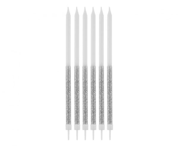 Färgglatt Silverglitter, Silverfödelsedagsljus, set med 16 stycken ljus
