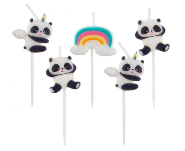 Söt panda tårtljus, ljussats 5 delar