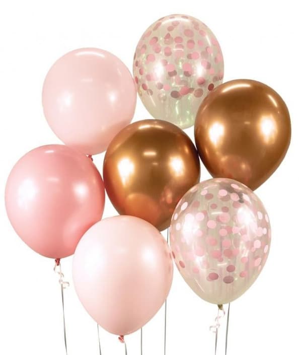 Ballongsättning i färgerna rosa-koppar, 7 stycken, 12 tum (30 cm)