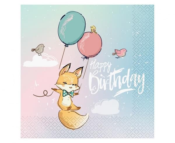 Happy Birthday Fox Servetter 20 st 33x33 cm