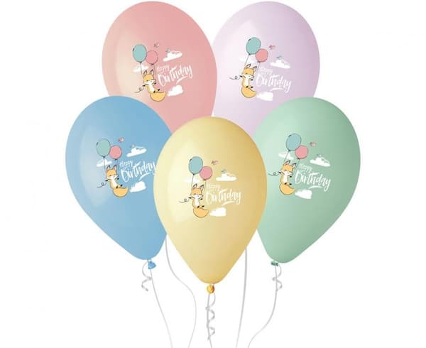 Fox Happy Birthday-ballong, 5 st 13 tum (33 cm)