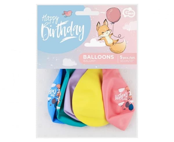 Fox Happy Birthday-ballong, 5 st 13 tum (33 cm)