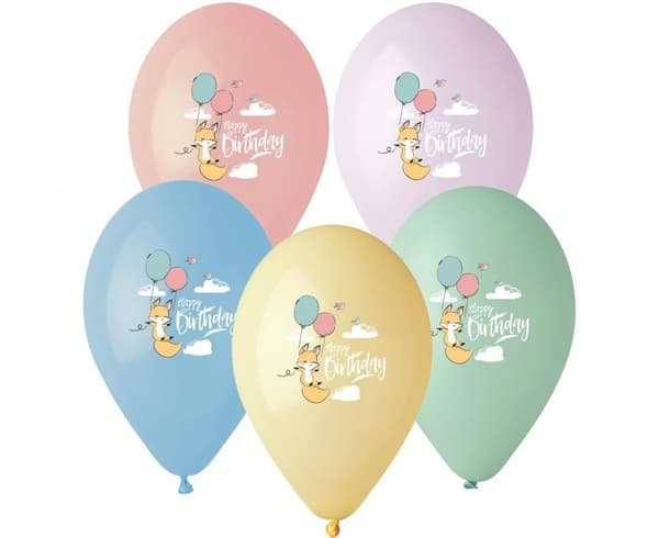 Fox Happy Birthday-ballong, 5 st 13 tum (33 cm)