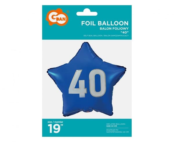Happy Birthday Blue 40 Star Folieballong 44 cm